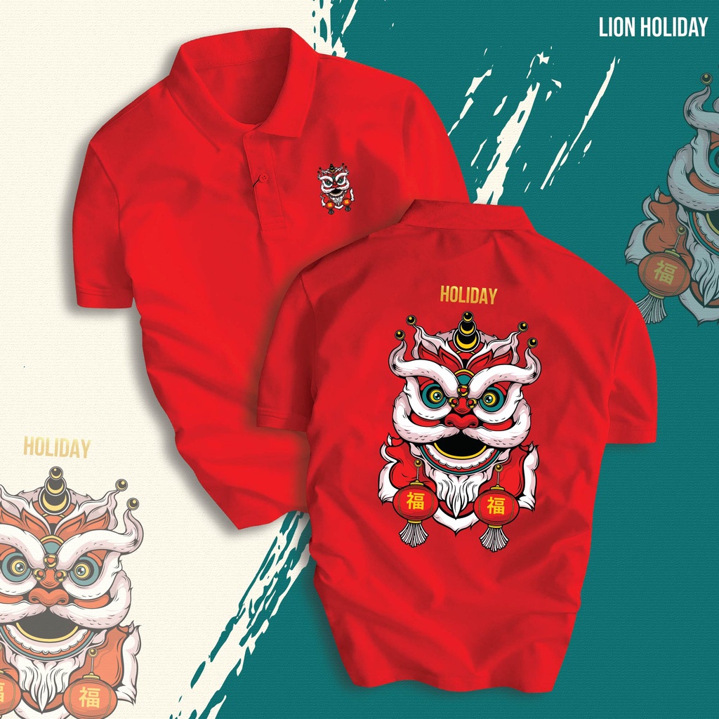 Áo Polo TẾT CON LÂN nam nữ cổ bẻ vải xịn Unisex, trẻ trung, thanh lịch LION HOLIDAY