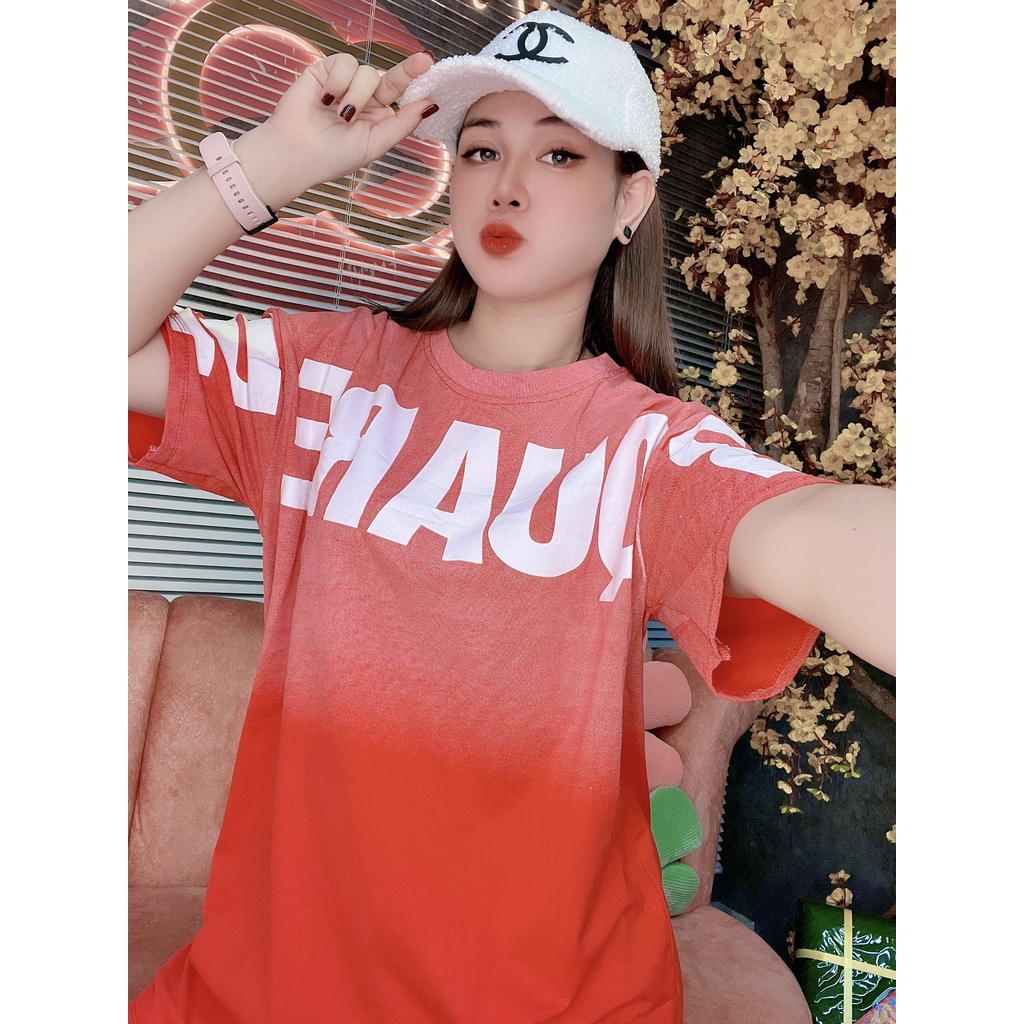 A042 Áo thun ĐỎ đi chơi tết, đi chơi noel xinh xắn Áo Dáng Rộng Phong, ÁO CHỮ LOANG MÀU Cách Cổ Điển Thời Trang