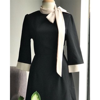 Váy đen công sở thanh lịch cột nơ