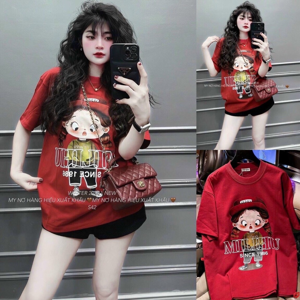 Áo phông, áo thun hình cô gái MILIHU form rộng dáng giấu quần, chất cotton mềm mịn phong cách trẻ trung Hàn Quốc