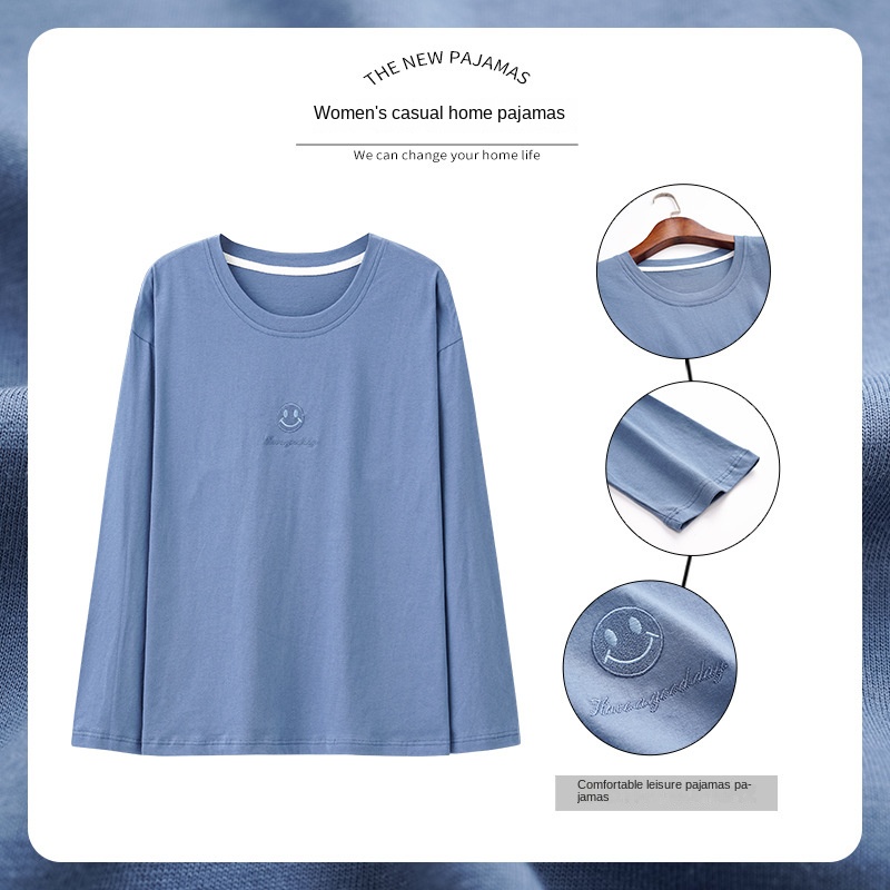 Bộ Đồ Ngủ Liền Thân Vải Cotton Mỏng Tay Dài Cổ Tròn Màu Trơn Thời Trang Xuân Thu Cho Nữ