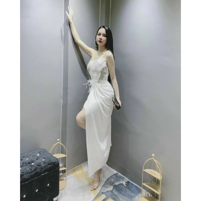 Đầm body dư tiêc đính đá lông vủ