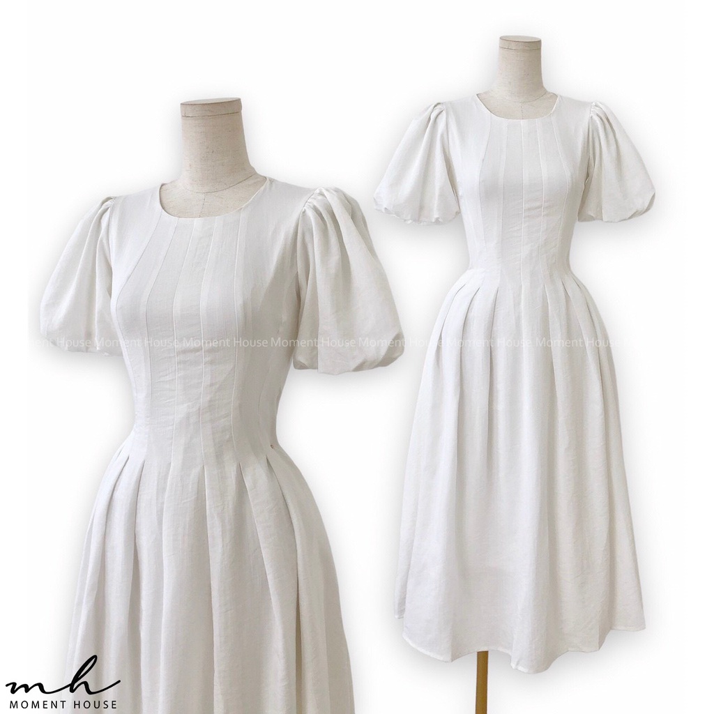 Đầm xoè tay phồng, Hàng may 2 lớp xịn sò, size SML ( WHITE DRESS )