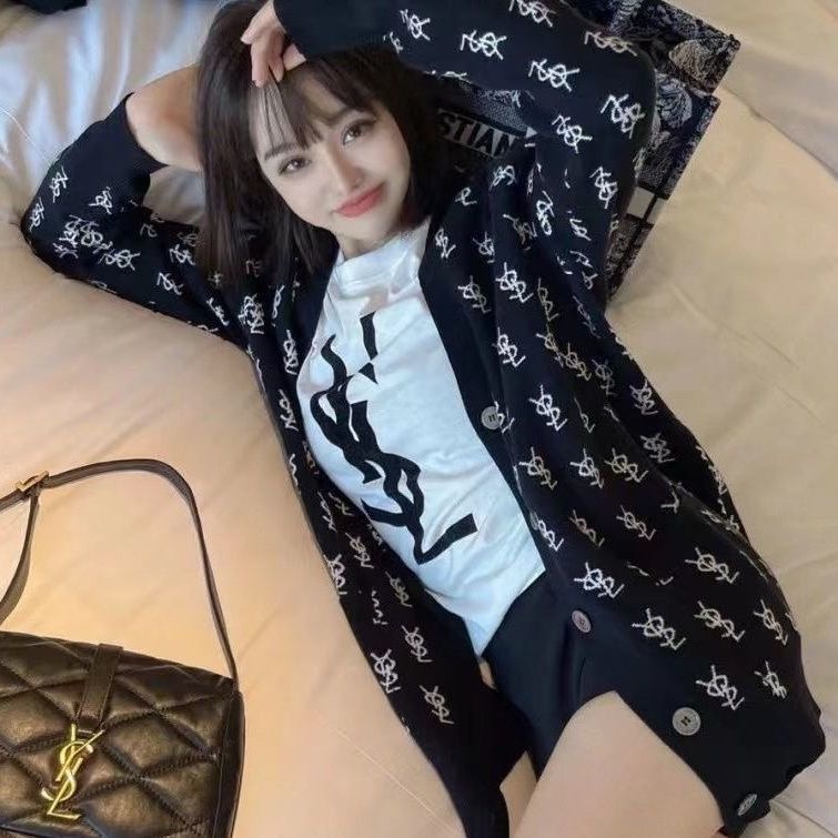 Hàng Có Sẵn!Ysl!Áo Khoác Cardigan Dáng Rộng Cổ Chữ V Thiết Kế Mới Năng Động Thời Trang