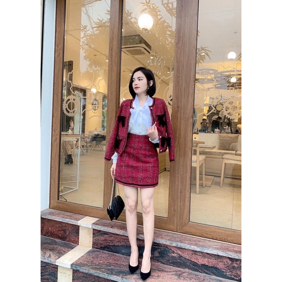 SET DẠ TWEET VEST ĐÍNH NƠ SANG TRỌNG DIỆN TẾT
