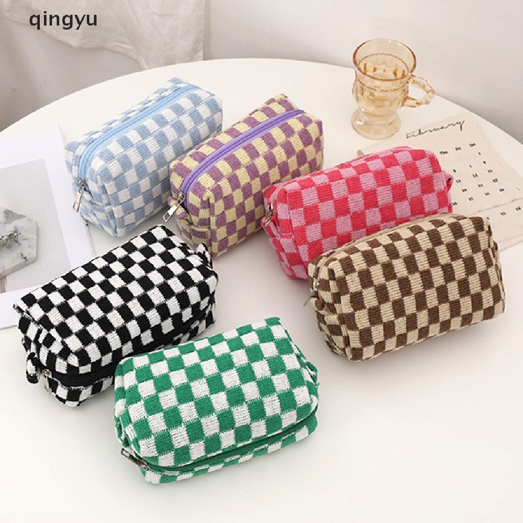 Qingyu Ins Túi Đựng Bút Chì Dệt Kim Sức Chứa Lớn Có Khóa Kéo