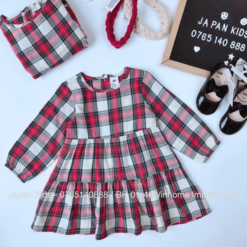 Váy dài tay caro đỏ HM H&M_hàng chính hãng authentic