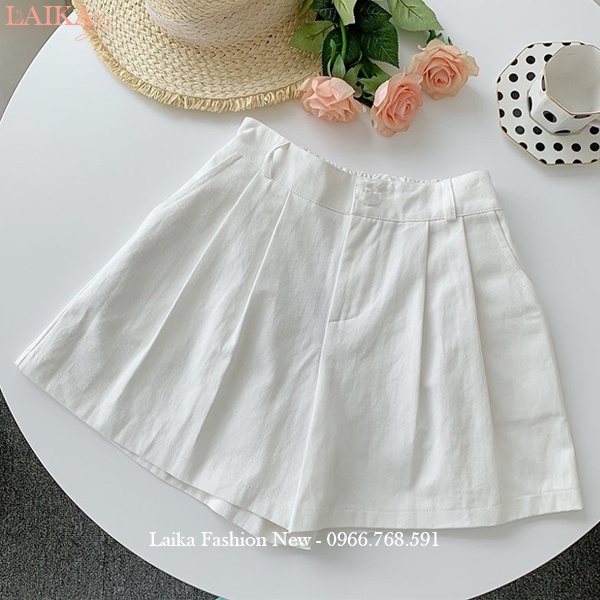 Quần đùi nữ vải đũi cạp chun sau ống rộng khóa trước dáng xòe váy - Quần short nữ lưng thun mặc ở nhà biển mùa hè mát