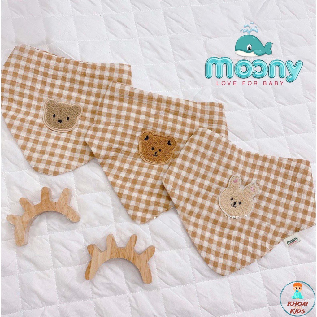 Yếm tam giác Muslin đính gấu phong cách Hàn Quốc, khăn xô mềm mại cho bé
