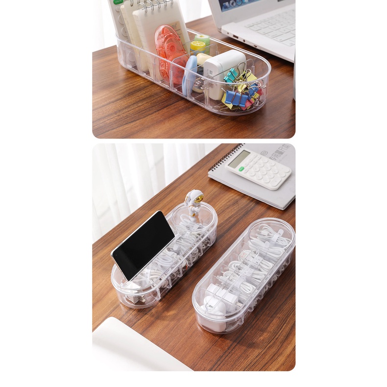 Hộp Lưu Trữ  Cáp Dữ Liệu/ Cáp Tai Nghe - Hộp Nhựa Nhiều Ngăn Đa Chức Năng Trong Suốt