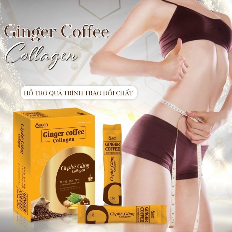 Cà Phê Gừng Collagen Giảm Cân Đẹp Da Tốt Cho Tiêu Hoá Hộp 12 Gói
