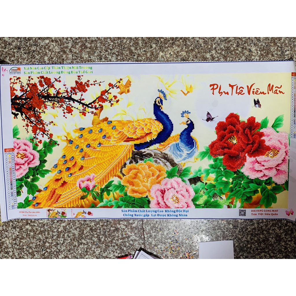 Tranh đính đá PHU THÊ VIÊN MÃN đã đính thành phẩm 94x50cm đã đính sẵn df064