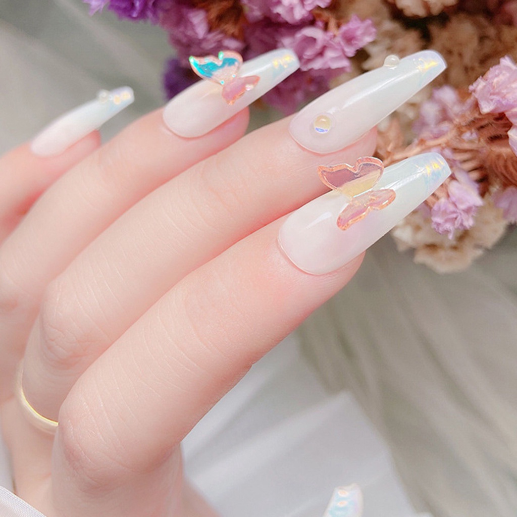 Set 30 Phụ Kiện Trang Trí Móng Tay Hình Bướm 3D Bằng Acrylic Không Phai Màu Holographic