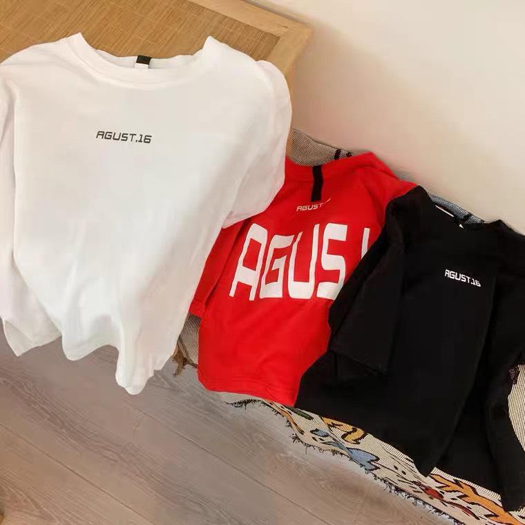 Áo thun ngắn tay cotton chữ AGUST.16 cá tính cho bé