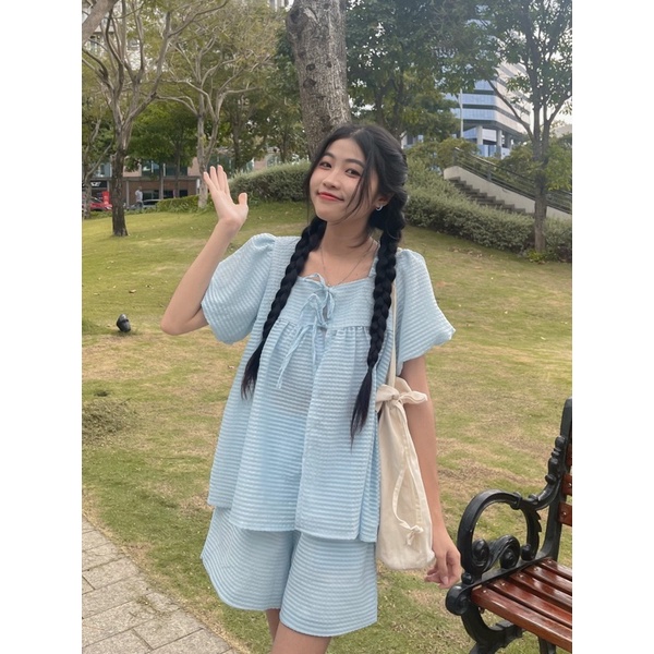 Set Áo Babydoll tay phồng+ quần short lưng chun siêu cute FLOAD SET