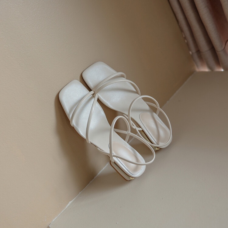 Giày Sandal Da Mềm Đế Bằng Cột Dây Kiểu Pháp Thời Trang Mùa Hè