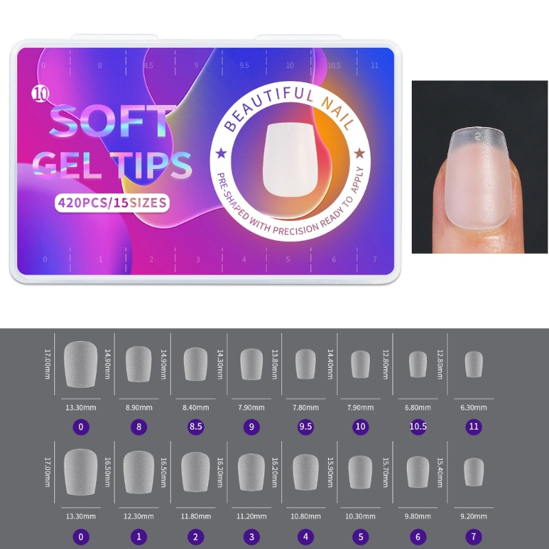 Set 420 Móng Tay Giả Ngắn Hình Tròn / Vuông Trong Suốt Điêu Khắc Họa Tiết YOUYO