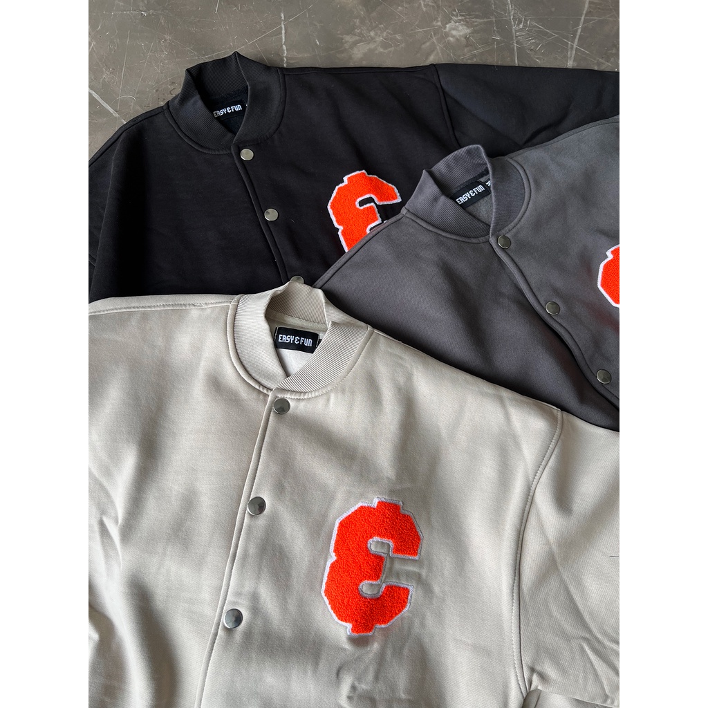 Áo khoác bóng chày nỉ bông nam nữ unisex logo thêu BASEBALL EASY JACKET