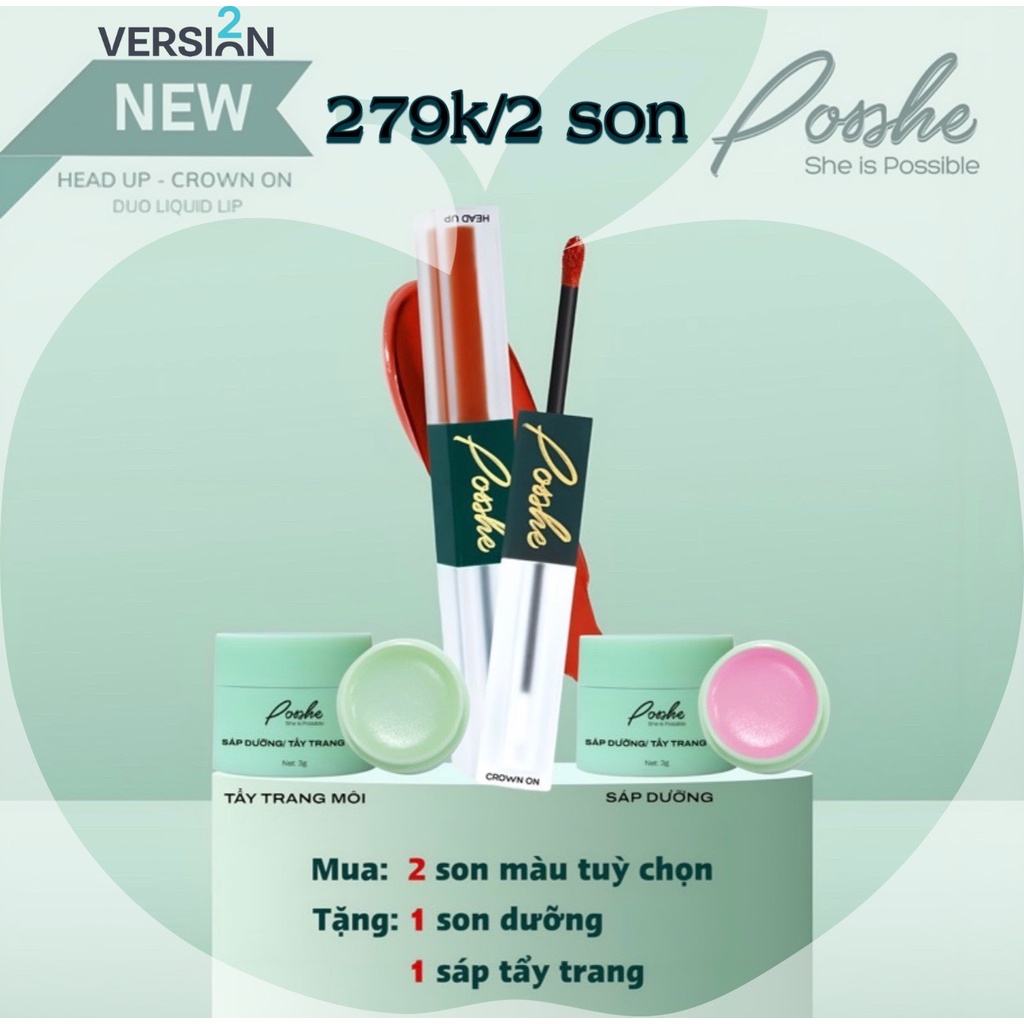 Son Posshe mẫu mới chính hãng, 2 đầu siêu lì, nhẹ môi, ko chì - mua 2 son tặng 1 sáp tẩy trang + 1 son dưỡng