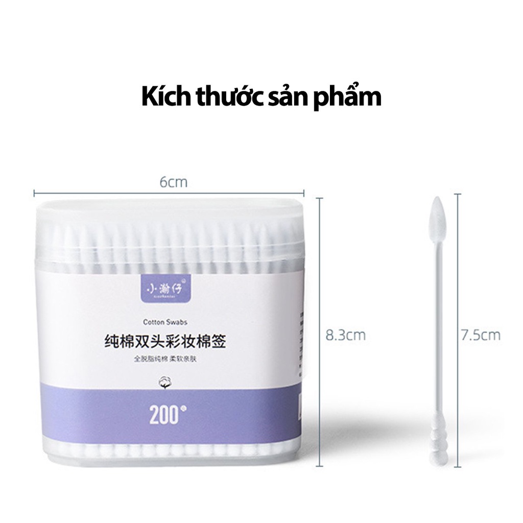 200 Que Tăm bông ngoáy Tai 2 đầu, bông ráy tai dùng một Lần  .ĐTCA