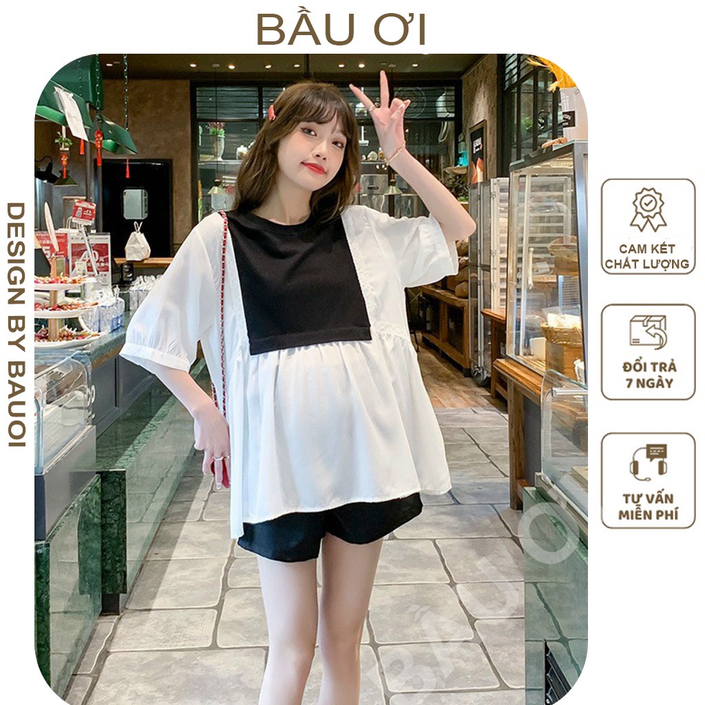 [MẪU MỚI A14] ÁO BẦU CÔNG SỞ CHẤT LỤA HÀN MỀM MÁT FREESIZE ĐẾN 70KG - ÁO BẦU BABYDOLL DÁNG RỘNG MẶC TRƯỚC VÀ SAU SINH