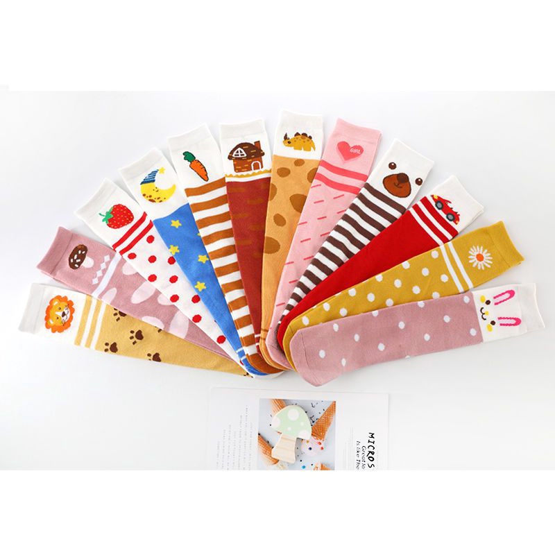 Set 2 / 3 / 4 Đôi Tất Cotton Qua Gối Họa Tiết Hoạt Hình Cho Bé