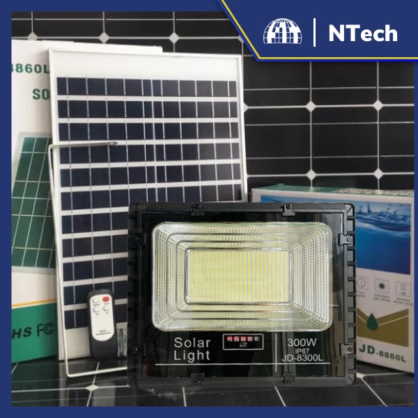 Đèn Năng Lượng Mặt Trời, Đèn Pha JinDian JD-8300L Công Suất 300W - Mẫu Mới 2020, Khung Nhôm, Chip Led "SMD"- BH 02 Năm