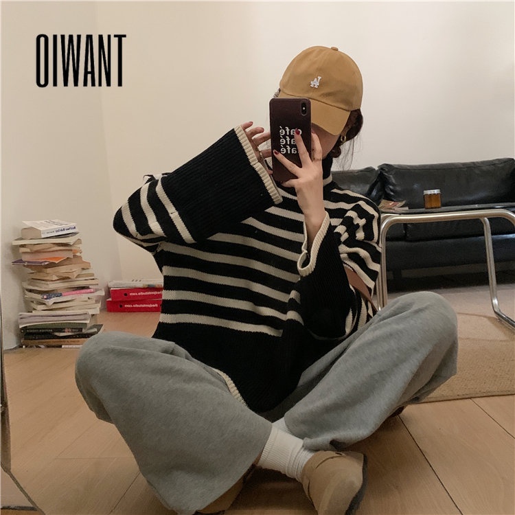 Áo Sweater Dệt Kim Tay Dài Dáng Ôm In Họa Tiết Kẻ Sọc Thời Trang 2023 Cho Nữ