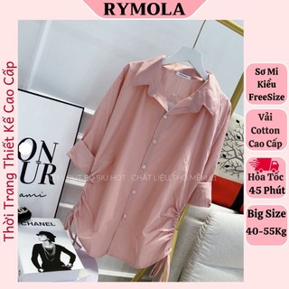 Áo Sơ Mi Hồng Rút Eo RYMOLA Sơmi Form Rộng Tay Dài Kiểu Dấu Quần Oversize Dáng Dài  Hàn Quốc Vintage 2 Màu Hồng Và Trắng
