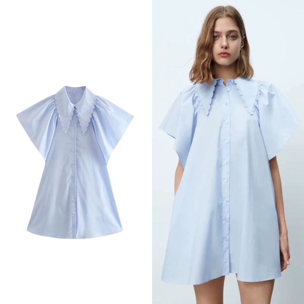 ZA Đầm Lụa Dáng Rộng Cổ Búp Bê Siêu Cổ Tích Phong Cách Mới 08741821403