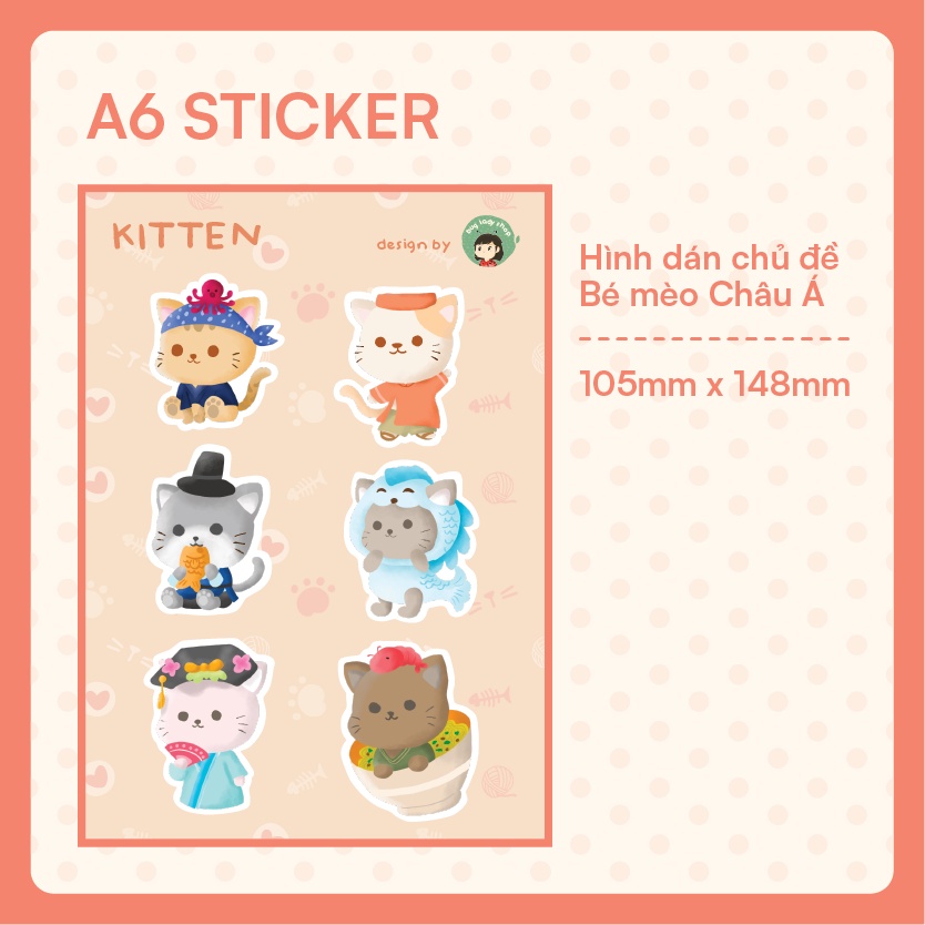 Sticker Bé mèo Châu Á designed by Bug Lady shop