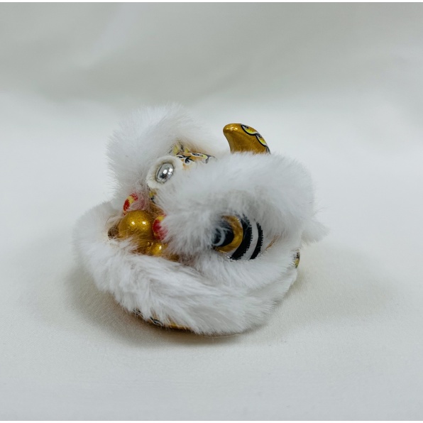 毛毛-香槟白 Móc Khóa Resin Hình Sư Tử Nhảy Múa Thời Trang