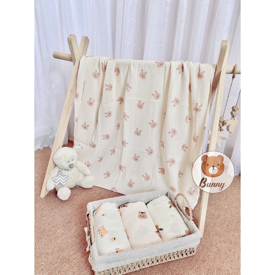 Khăn tắm đa năng xô Muslin Bunny 2 lớp thấm hút tốt, mềm mại cho bé