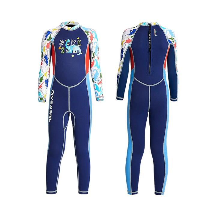 Đồ bơi bé trai, giữ nhiệt, liền thân tay dài quần dài chống nắng, chất liệu Cao su neoprene dày 2mm size từ 14kg - 36kg