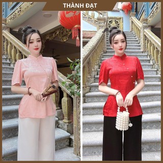 Đồ lam Đi Chùa, bộ đi lễ chùa ngắn tay chất lụa mềm mịn, mặc thoải mái khi đi lễ chùa_Cổ Tàu Lụa Ngắn Tay 5 Cúc