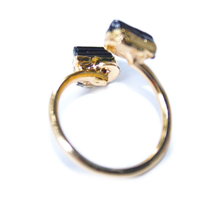 Yoioi Nhẫn Khảm Đá Tourmaline Màu Vàng Kim Trang Sức