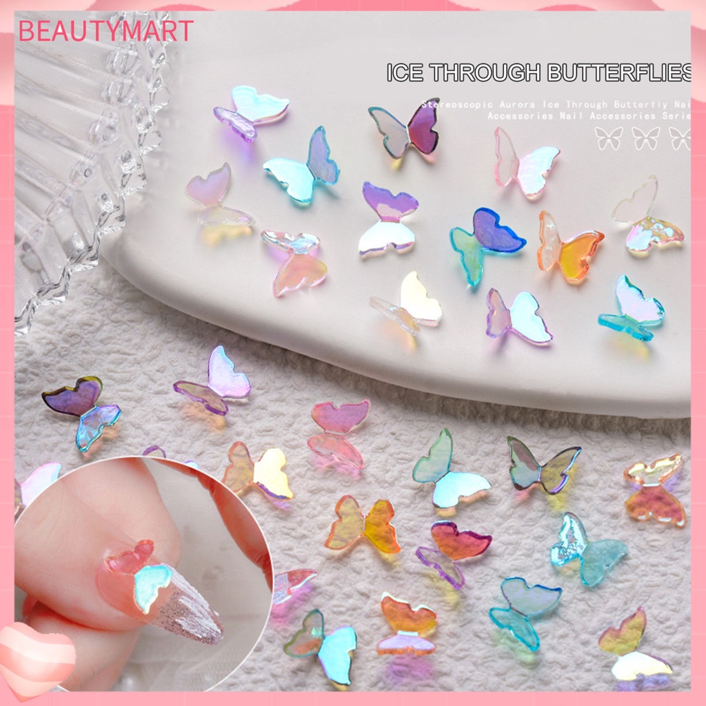 Set 30 Phụ Kiện Trang Trí Móng Tay Hình Bướm 3D Bằng Acrylic Không Phai Màu Holographic