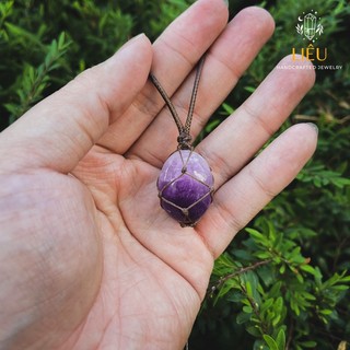 Vòng cổ thach anh Tím - Amethyst tết dây Macrame