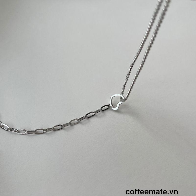 【coffeemate】⚡ Vòng tay bạc sterling 925 mặt hình trái tim ghép dây xích và dây chuỗi thiết kế nhỏ đơn giản thời trang cá tính cho nữ