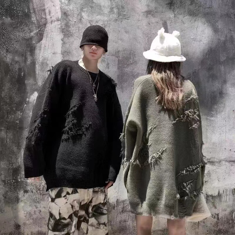 Áo len nam nữ Tua phong cách Hàn Quốc Ripped áo sweater
