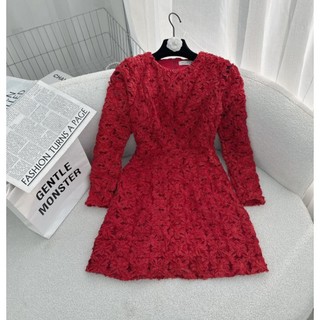 ĐẦM ĐỎ XÔ REN CỔ TRÒN TAY DÀI