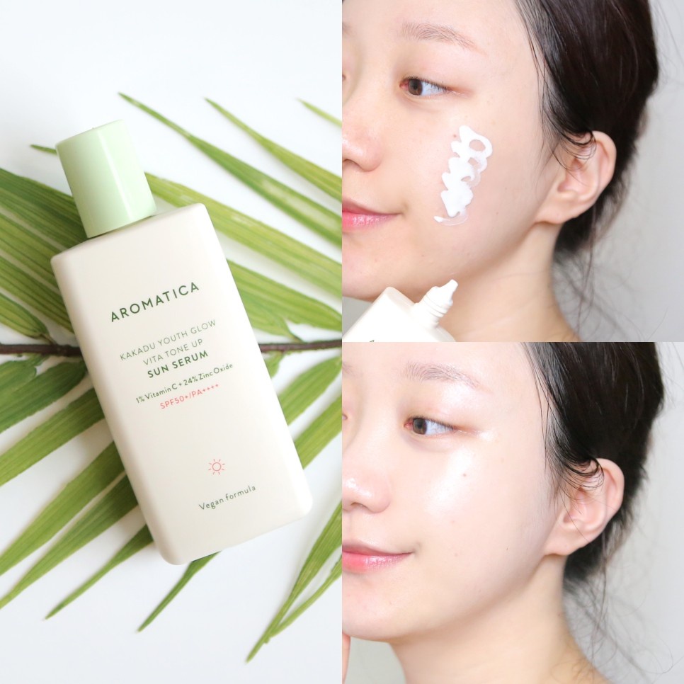Serum chống nắng thuần chay nâng tông sáng da Aromatica Kakadu Youth Glow Vita Tone-up Sun Serum SPF50+ PA++++ 60ml