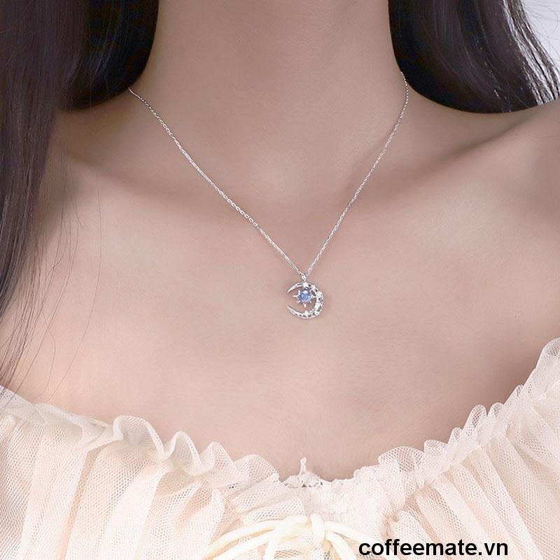 【coffeemate】⚡Vòng cổ Mặt Trăng Và Ngôi Sao Màu Xanh Dương Đơn Giản Phong Cách Hàn Quốc Cho Nữ