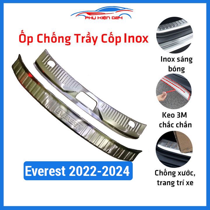 Ốp chống trầy cốp trong ngoài Everest 2022-2023-2024 Inox sáng bóng