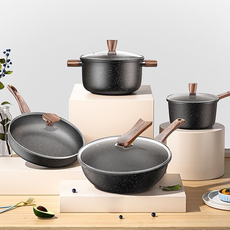 Pot Set Medical Stone Frying Pan Pan Soup Pot Frying Pan Non-Stick Wok Kitchen Suitable for Househol