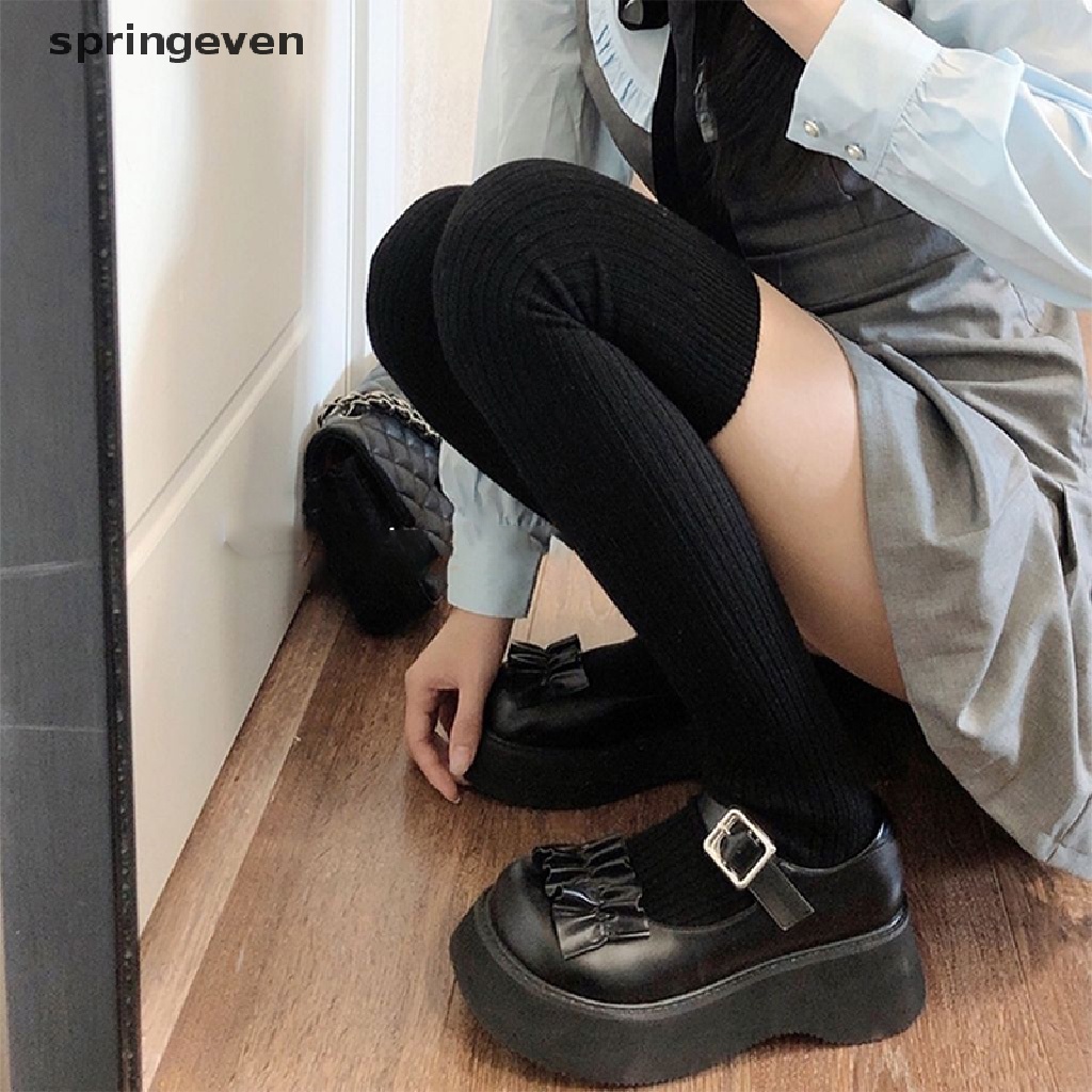 Vớ Cotton Dày Giữ Ấm Mùa Thu Đông Họa Tiết Sọc Dọc Màu Sắc Đơn Giản Cho Nữ