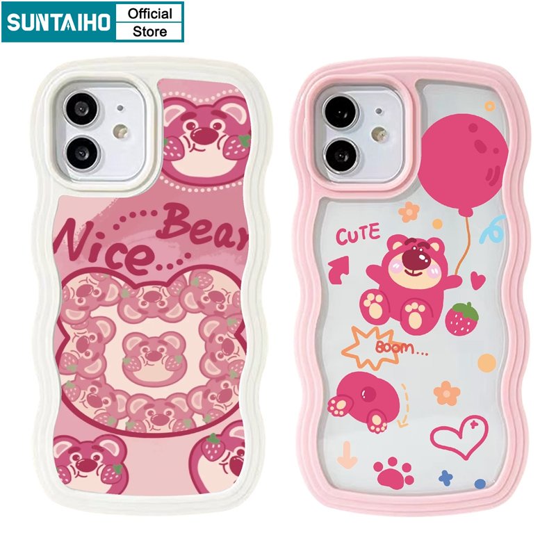 Suntaiho Ốp lưng iphone in họa tiết gấu dâu tây xinh xắn thích hợp cho iPhone 14 Pro 11 Pro Max 12 13 Pro XR XS