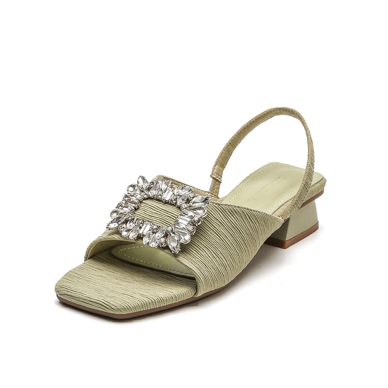 Giày Cao Gót Mũi Vuông Đính Đá Thời Trang Hàn Quốc Mới Cho Nữ