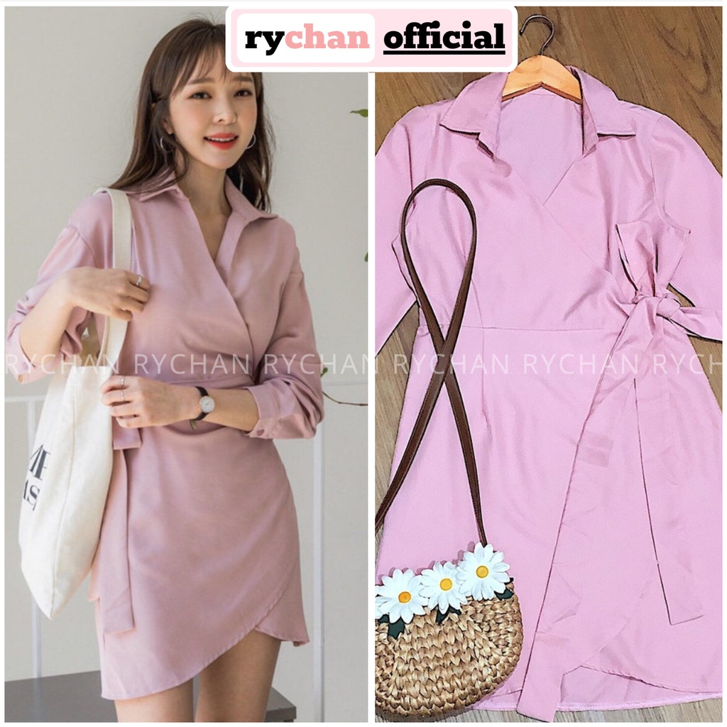 [ẢNH THẬT CUỐI] DX114 - Đầm Xòe Hồng Đắp Chéo Cổ Bẻ