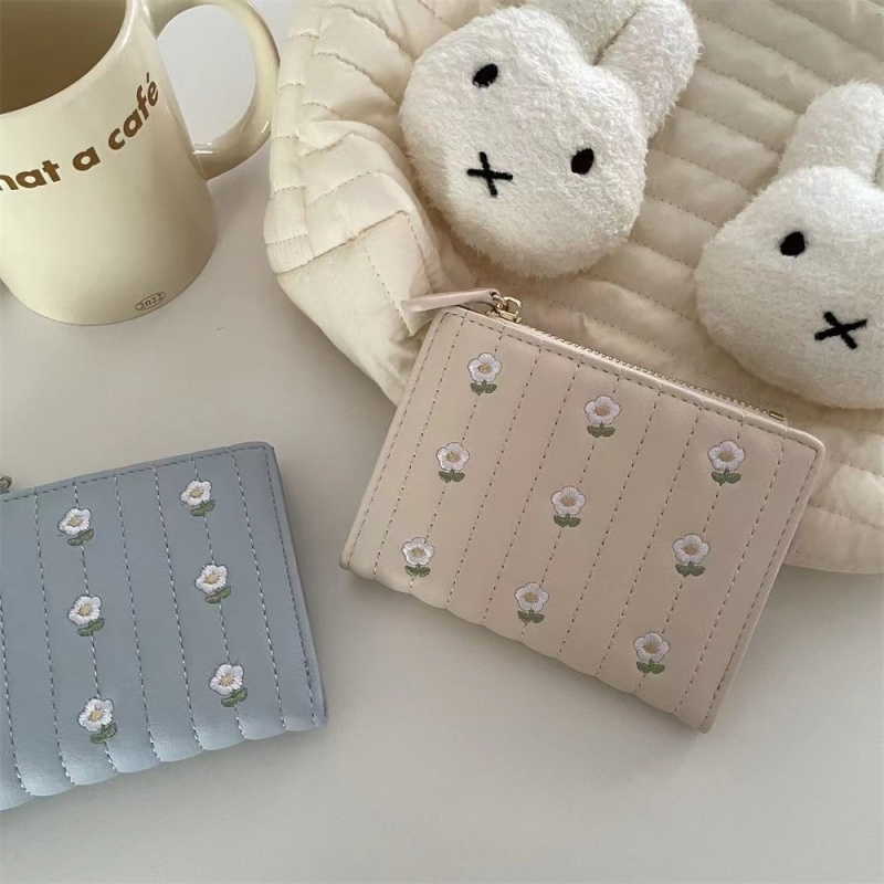 Ví Gấp Mini Thêu Họa Tiết Hoa Đơn Giản Chất Lượng Theo Phong Cách Hàn Quốc Dành Cho Nữ